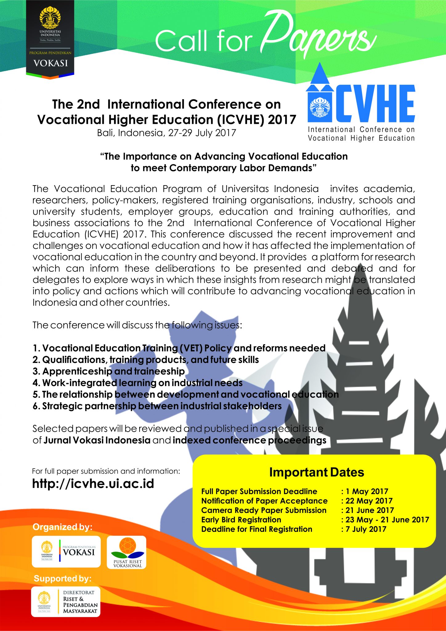 Call for Papers: The 2nd International Conference on Vocational Higher Education (ICVHE) 2017