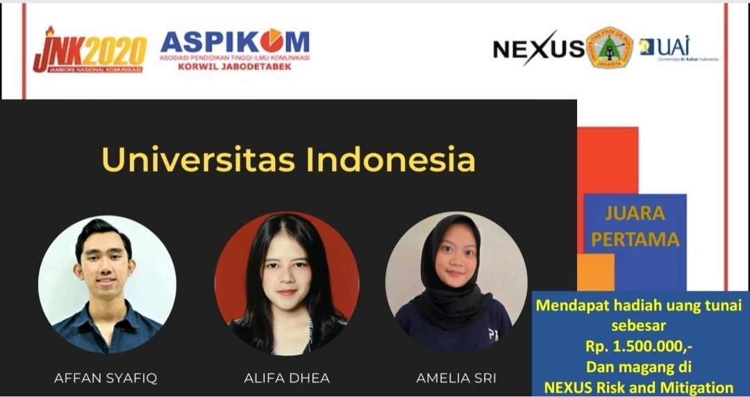 Mahasiswa Hubungan Masyarakat Vokasi UI Raih 3 Juara di Jambore Nasional Komunikasi 2020