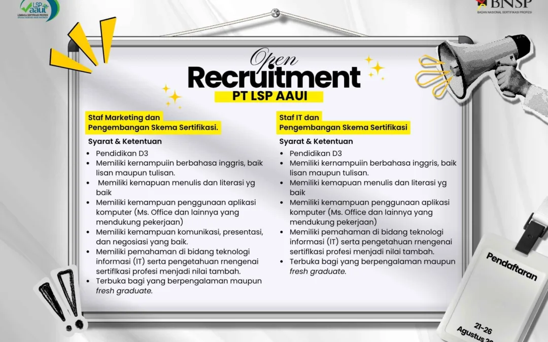 Lowongan PT Lembaga Sertiflkasi Profesi Aplikasi Asuransi Umum lndonesia (LSP AAUI)